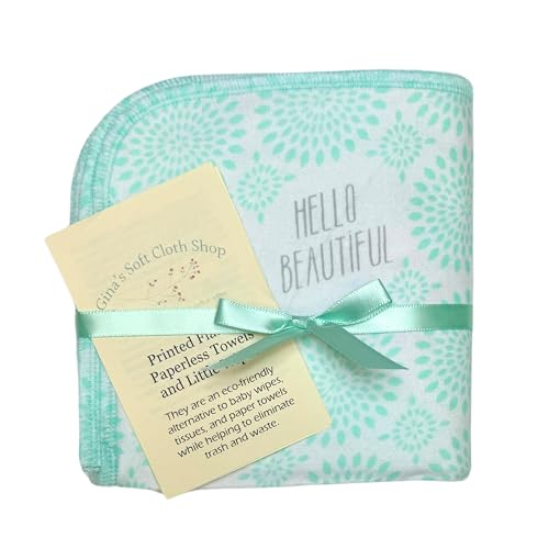 1 Ply Printed Cotton Flannel 12x12 Inches Paperless Towel Set of 5 Hello Beautiful - Proudly Made in the USA!