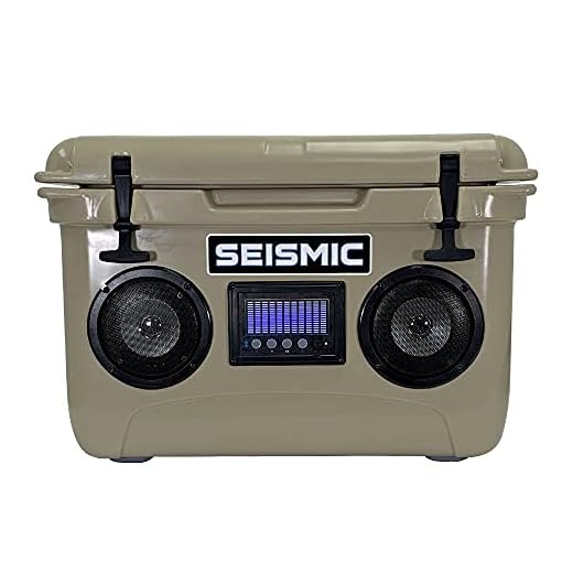 Seismic Audio - SC37WS-Tan - 37 Quart Tan Hard Cooler Box with Built-in Bluetooth Speakers