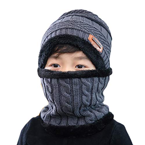 Kids Winter 2-Pieces Beanie Hat Scarf Set Slouchy Skull Cap and Circle Scarf for Boys Girls (Gray)