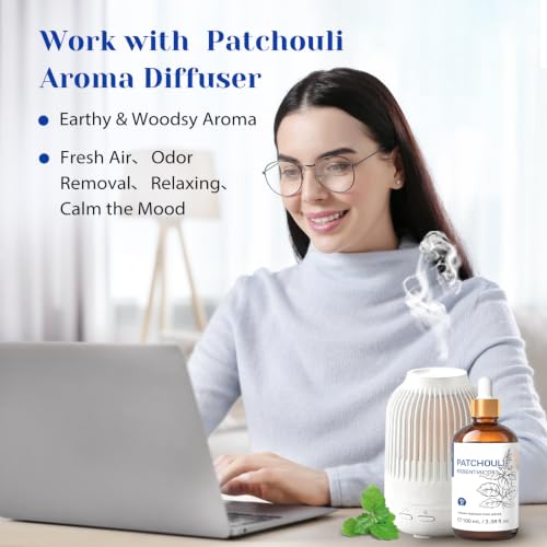 Image of HIQILI Patchouli Essential Oil for Diffuser,Skin Care&Hair Nourishment | Soothes Skin,Nourishes Hair,Fits Diffuser Aromatherapy&DIY Perfume,Great Gift Option,Large Capacity-100mL /3.38 fl.oz