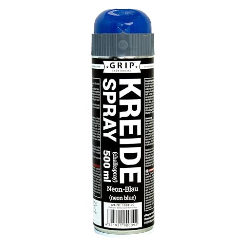GRIP Eventbasics Kreidespray 500 ml, neonblau, mit Überkopfdüse, Sprühkreide für temporäre Markierungen
