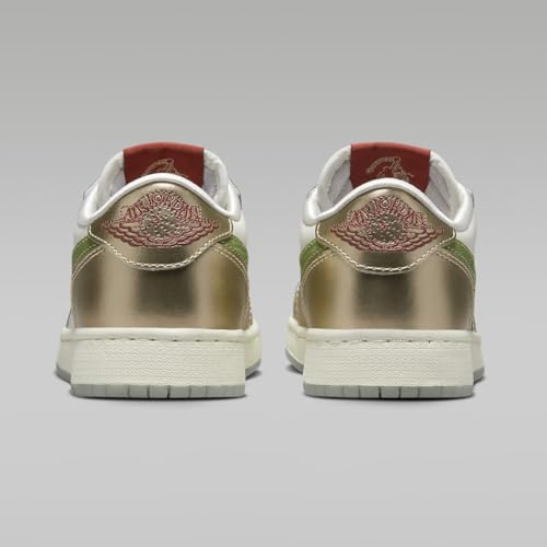 NIKE Air Jordan 1 Retro Low OG Chinese New Year Big Kids' Shoes (FQ6593-100, Sail/Metallic Gold Grain/Cedar/Oil Green) Size 43