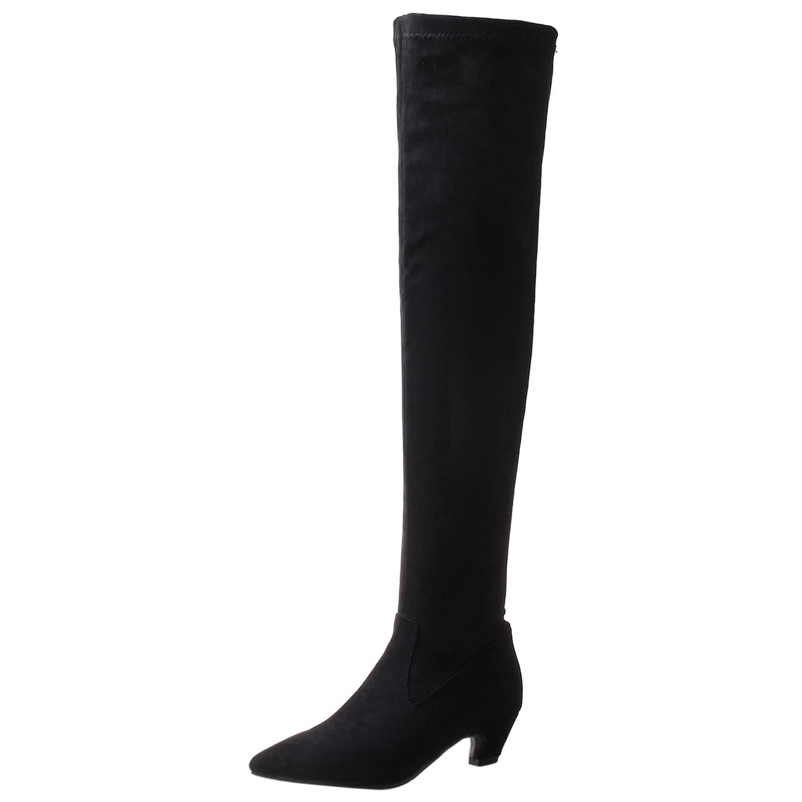 Bviennic Damen Ohne Verschluss Mode Kitten Heel Overknees Boots