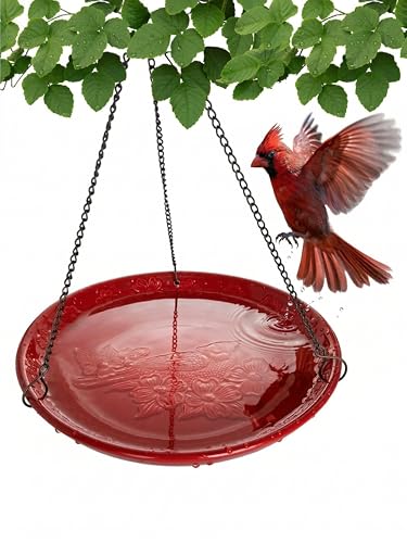 Backyard Essentials Red Ceramic Hanging Birdbath - Cardinal Design