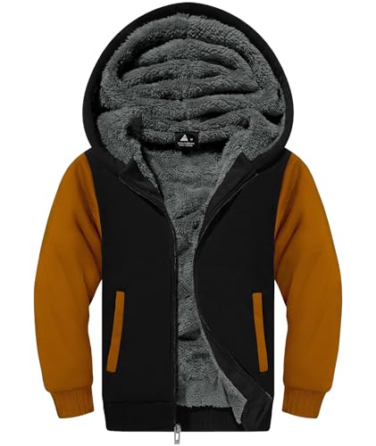 Image of ZITY Boys Zip Up Hoodie Fleece Jacket Kids Sherpa Lined Sweatshirts Outerwear Unisex Warm Winter Coat 6-15 Years Old
