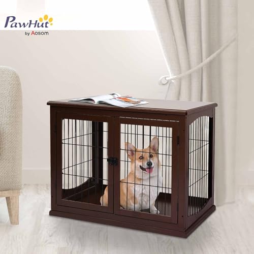PawHut Hundekäfig für Zuhause, Hundehütte mit 2 Eingängen, Abschließbar Hundebox, Hundehaus für kleine Hunde, Braun, 58,5 x 81 x 66 cm