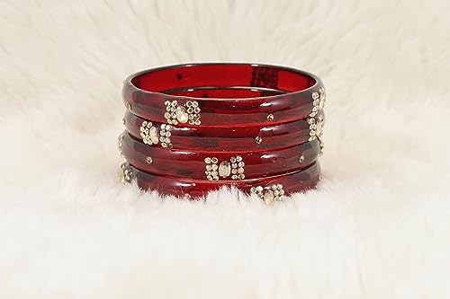Zircon Studded Bangles Bracelet Set with Kada Bangles (Pack of 4)