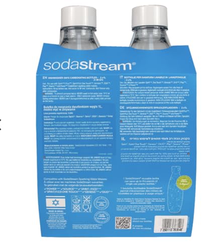 SodaStream 1 Litre Fuse Bottles - White Two-Pack for The Dishwasher