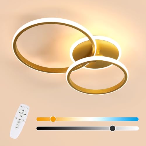 Comely Plafonnier LED Moderne Or, 42W Lampe de Plafond Dimmable avec Télécommande 3000K-6500K, Lustre Plafonnier LED Rond pour Chambre Salon Salle à Manger...