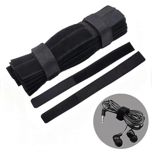 Sunkizzrs® Reusable Cable Ties(100 Pcs)—Nylon Cable Straps—Cable Tie Reusable Wire Rope Hook and Loop Cable Organiser Cable Tie with Adhesive for Pc, TV, Desk, Wfh Accessories (I Style)