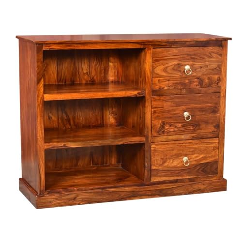 Image of Solid Wooden Book Shelf | Bookcase | Storage Cabinet for Living Room, Bedroom, Hotel & Home, Honey Finish, (L 115 x D 40 x H 105 cms)