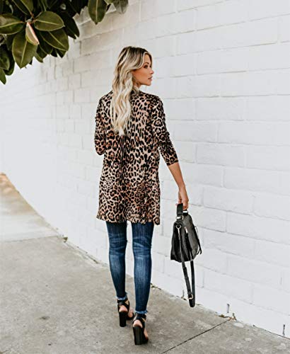 Image of Womens Leopard Print Cardigan Lightweight Long Sleeve Open Front Fall Cardigans S-XXL