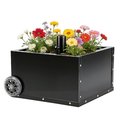 Jaxguom 77kg Sonnenschirmständer mit Rollen Anti-Leck Design durch Sand/Erde Befüllung Rostfreies Metall 2-in-1 Pflanzkasten Schirmfuß für 38-48mm Mast Stabil & Bruchfest Schwarz