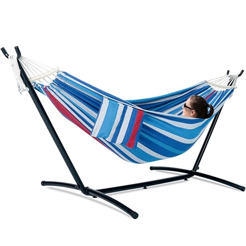 Image of GAFETE Double Hammocks with Stand for Outside, Max 600lbs, (Rider)