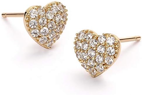 Heart Stud Earrings 925 Sterling Silver Cubic Zirconia Love Heart Ear Studs Birthday Gift for Women Girls