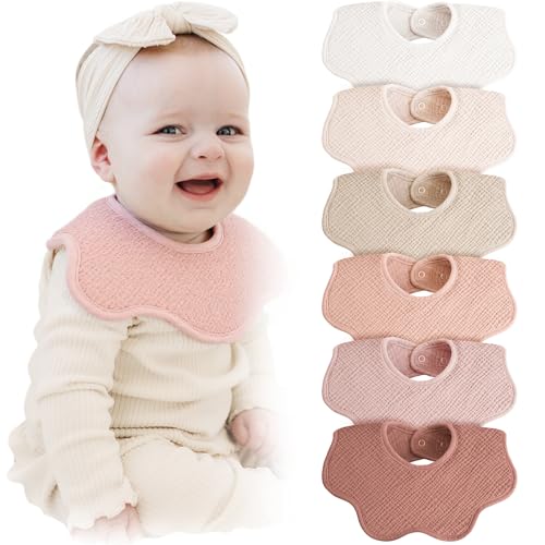 Image of Konssy Muslin Baby Bibs 100% Cotton Absorbent Bandana Drool Bibs for Teething and Drooling, 6-Pack for Baby Boys & Girls