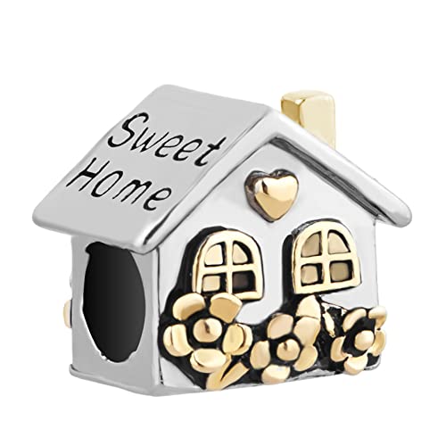 Home Sweet Home Family Charm Compatible with Pandora Charms Bracelets Gold Heart Two-tone
