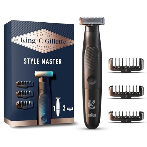 King C. Gillette Style Master Barttrimmer für Männer mit CenterCut Technologie, Trimmen, Rasieren und optimale Kanten schneiden, Wasserdicht, Kabelloser Bartrasierer mit 3 Kammaufsätzen