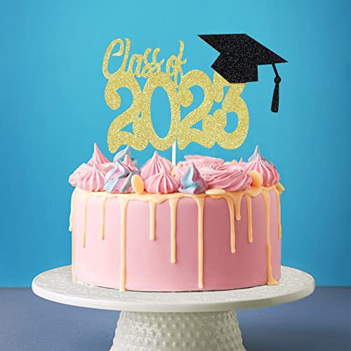 2023 Graduation Cake Topper Gold Glitter, Class Of 2023 Cake Topper Gold Graduation 2023 Cake Toppers For 2023 Graduation Party Cake Decorations #TOP1