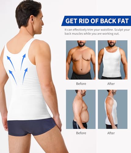 Compression Shirt Men Tank Top Undershirt Slimming Body Shapewear Tummy Control Gynecomastia Sleeveless White4