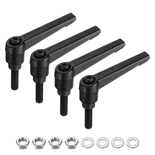 Image of uxcell 4pcs Lever Adjustable Handles M6 x 20mm Metric Male Thread with Nuts Washers, Level Clamping Handle Set Hand Stud Knobs Rotating Screw Handles Bolts with Locking Lever, Black
