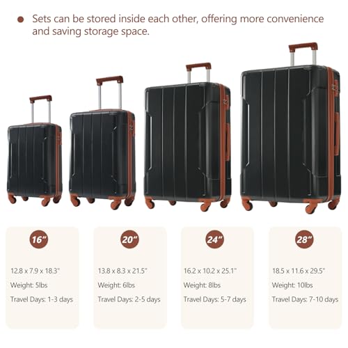 Hardshell Luggage Sets 6 Piece Suitcase Set, Expandable Lightweight Suitcases with Wheels, TSA Lock for Men Women, Black Brown4