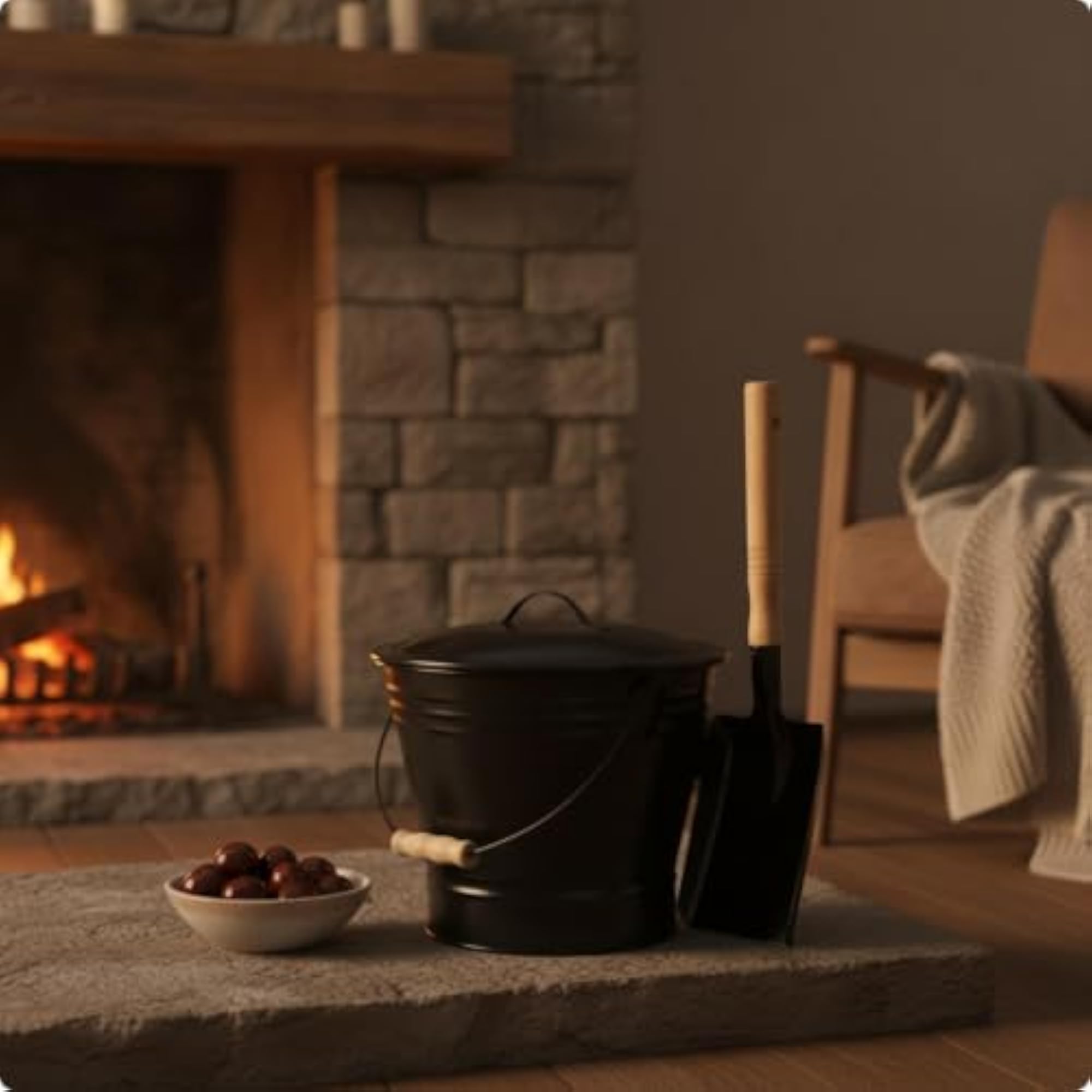 Compact Iron Fireplace Bucket with Lid