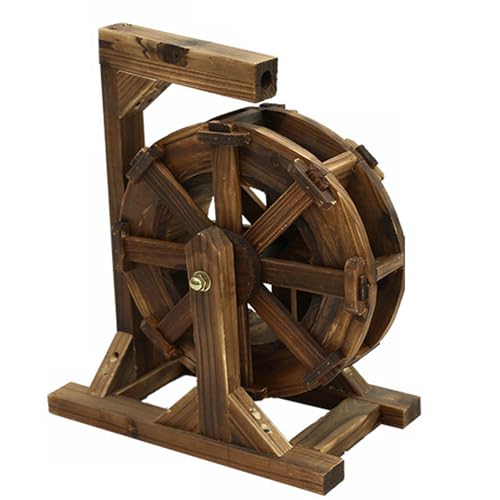 JTWWDM Hölzernes Springbrunnenrad, Wasserspiel Landhaus Terrassendekor, Vintage Gartendekoration Für Den Außenbereich Mit Freistehender Teichbrunnen Wasserrad Entwässerungssäule,60cm