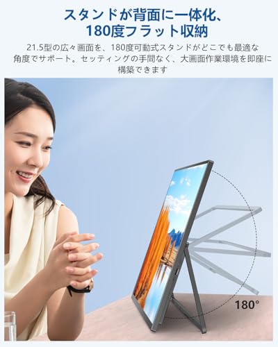 EVICIV モバイルモニター 21.5インチ 100Hz FHD 【非光沢 VAパネル】 大画面 モバイルディスプレイ 自立型 スタンド付き USB-C給電 1200:1 125% sRGB 300nit輝度 HDR 薄型 サブモニター 壁掛け VESA対応 自立型 スタンド付き スピーカー内蔵 全機能TypeC 標準HDMI 端末 PC/Macなど対応 ファイル閲覧 在宅勤務 EVC-215T