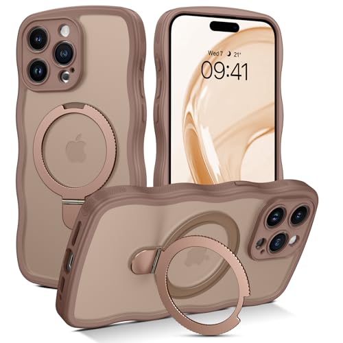 VENINGO for iPhone 15 Pro Case Magnetic Slim Wave Translucent Matte Mag-Safe Invisible Ring Stand Shockproof Phone Cover Mag-Safe for iPhone 15 Pro 6.1 Desert Brown