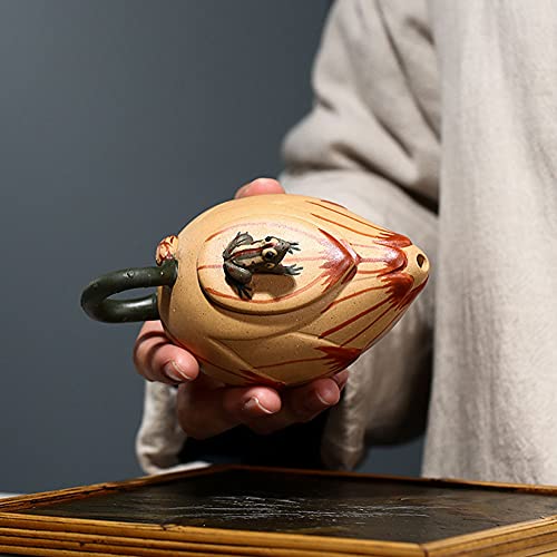 Image of Chinese Zisha Teapot Yixing Clay Handmade Frog lotus Tea Pot for Home Office (Frog lotus 160ml)