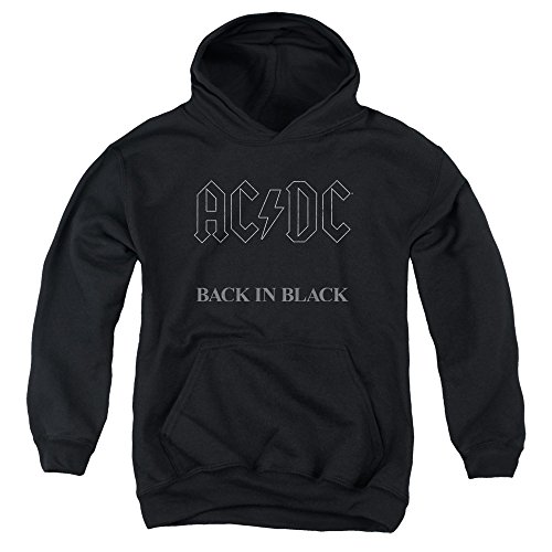 ACDC Back in Black Unisex Youth Pull-Over Hoodie for Boys and Girls, Large