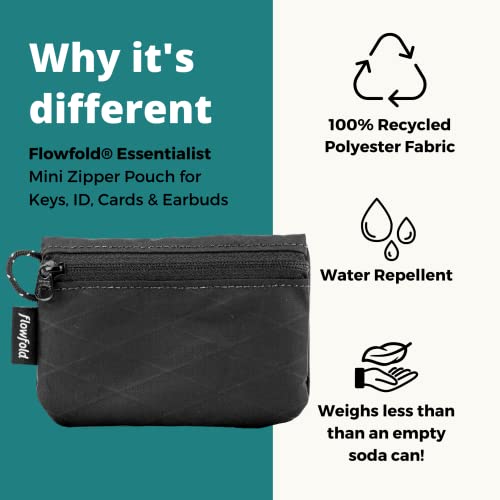 Flowfold Essentialist Clippable Mini Zip Pouch for Holding Coin, ID, Credit Card, and More | Small Water Repellent Wallet Made from Recycled Materials | Handcrafted In USA | Black2