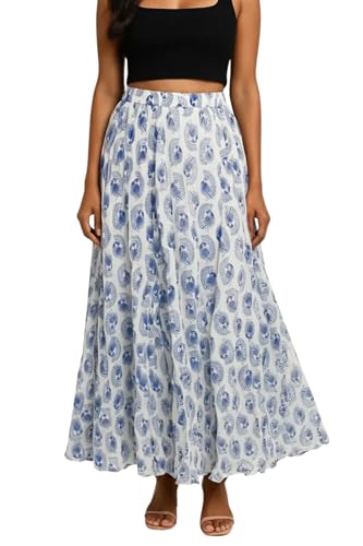 Image of Premium Long Skirt | Stylish Long Crushed Cotton & Unique Prints | Floor Length Skirt for Women | Elastic Waist Premium Maxi Skirt - Comfortable Casual Wear
