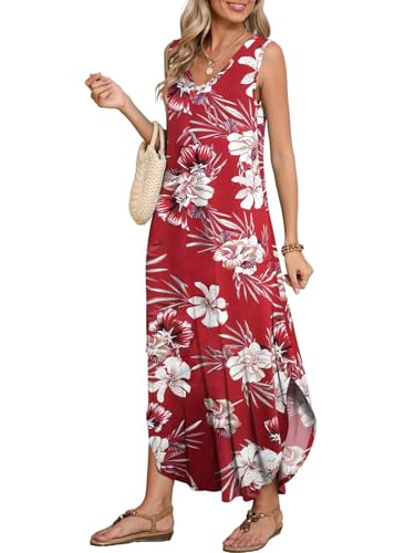 Image of BELAROI Womens Plus Size Maxi Dress Sundress Summer Casual Sleeveless V Neck Pockets Beach Swimsuit Coverup Loose