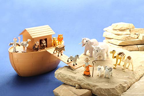image for BibleToys Noah's Ark 17 Piece Playset with Noah, 14 Animals and Floati
