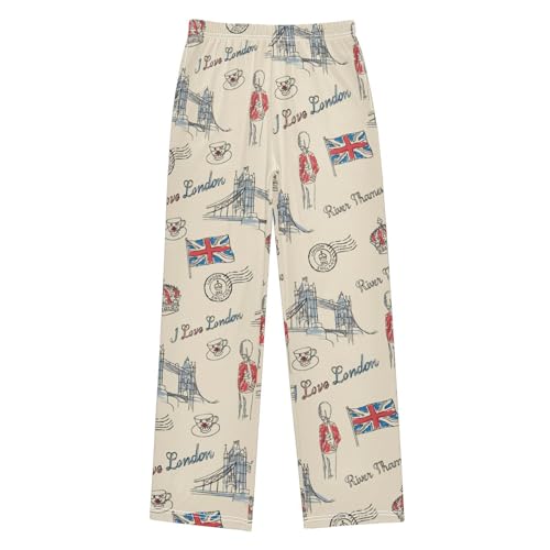 I Love London Flag Crown Boys Long Pants Soft Trousers Elastic Waist Kids Lounge Bottoms with Pockets S-XL