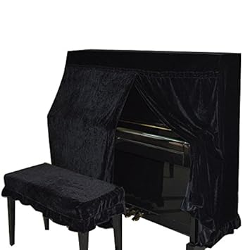 Omonic Full Piano Cover and Chair Bench Cover Cloth Art More pleuche Decorated with Macrame for Universal Upright Vertical Piano Upright piano universal 118-131 be universally (Black)