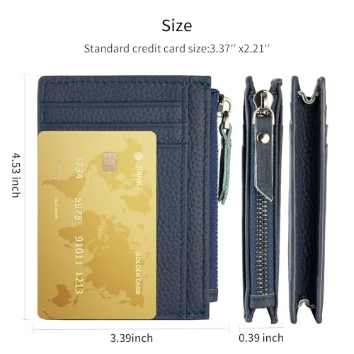 Image of Slim Wallet for Women Small Leather RFID Blocking Credit Card Holder Minimalist Wallet with Coin Purses & Pouches,S Deep Blue