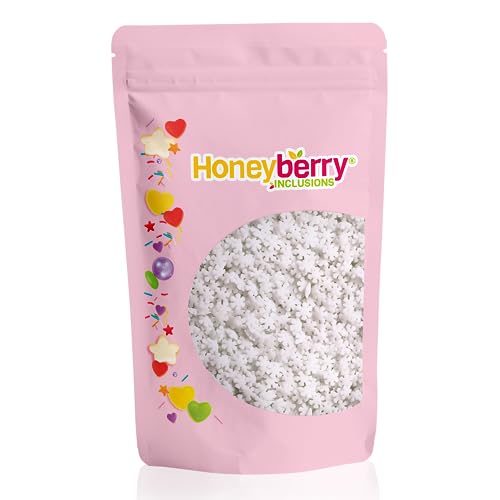 HONEYBERRY Sprinkles Comestibles Naturales 200 g – Decoración de Azúcar para Tartas y Repostería, Sin Gluten, Apto para Veganos – Fabricado en la UE (Copos de Nieve Blancos)