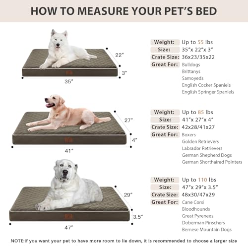 Image of WNPETHOME Orthopedic XL Dog Bed for Crate, Waterproof Extra Large Dogs Bed with Removable Washable Cover, Multi-Needle Quilting Dogs Crate Bed