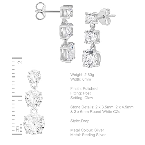 Tuscany Silver Women's Sterling Silver Triple Cubic Zirconia 6mm x 17mm Drop Earrings4