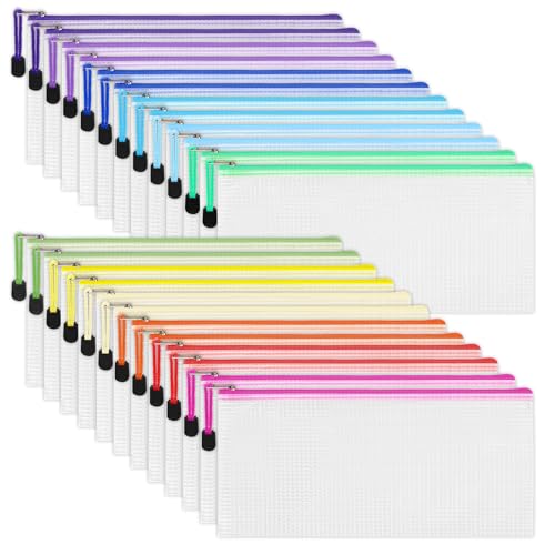 Image of EOOUT Mesh Zipper Pouch 24pcs 9.5x4.5 Inches Small Organizing Bags in 12 Colors for Travel Storage and Office Supplies Storage