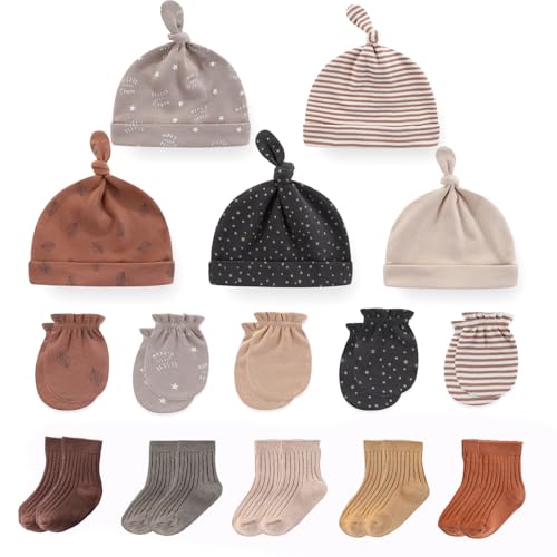 Image of MAMIMAKA Newborn Baby Boy Girl Caps Mittens Socks Set Cotton Baby Essentials Accessories (Hats+Gloves+Socks)