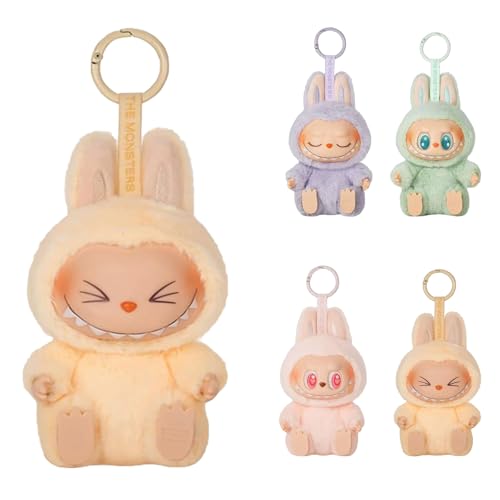 Ajuanbazha Labubu Monstruo Llavero, Llavero Labubu de Peluche, Regalo Ideal para Niños y Niñas, Decorar Mochilas y Bolsos (Bee White)