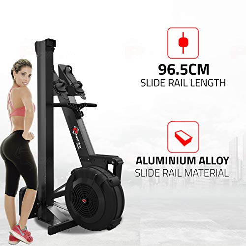 Image of PowerMax Fitness RAC-2500 Foldable Rowing Machine for Full Body Workout at Home Gym [10 Levels Air Resistance, LCD Display, Max User Weight 160kgs] Rower for Cardio & Strength Training Equipment