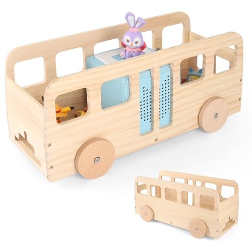 Image of Bus for Tonies Box 1 /2 Organizer Shelf Storage, Wooden Bus Storage Holder for Toniebox Player Tonies Figures Characters, Display Collection 20~30 Characters, Funny Little Car
