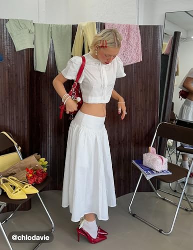 CIDER Skirt for Women Midi Skirt Floral Embroidery A Line Mid Waist Cotton Knee Length Casual Skirt4