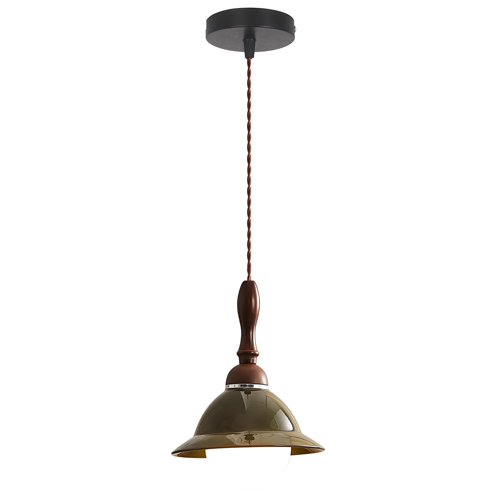 YNVIOZM Modern Nordic Ceramic Pendant Light, Mid-Century Dark Green Hanging Lamp, Adjustable Cord Hanging Ceiling Lighting Fixture for Dining Room Kitchen Island Bedside