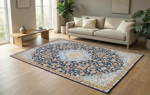 Image of BLUSH & BLOOM 5 x 7 Feet Area Rugs Washable Rug: Large Modern Abstract Living Room Rug Soft Anti-Skid Thin Carpet Indoor Floor Non-Shedding Carpets for Bedroom Dining Farmhouse Nursery Home Office